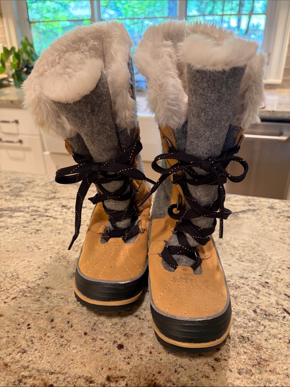 Sorel Women’s Tan and Gray Faux-Fur Winter Boots